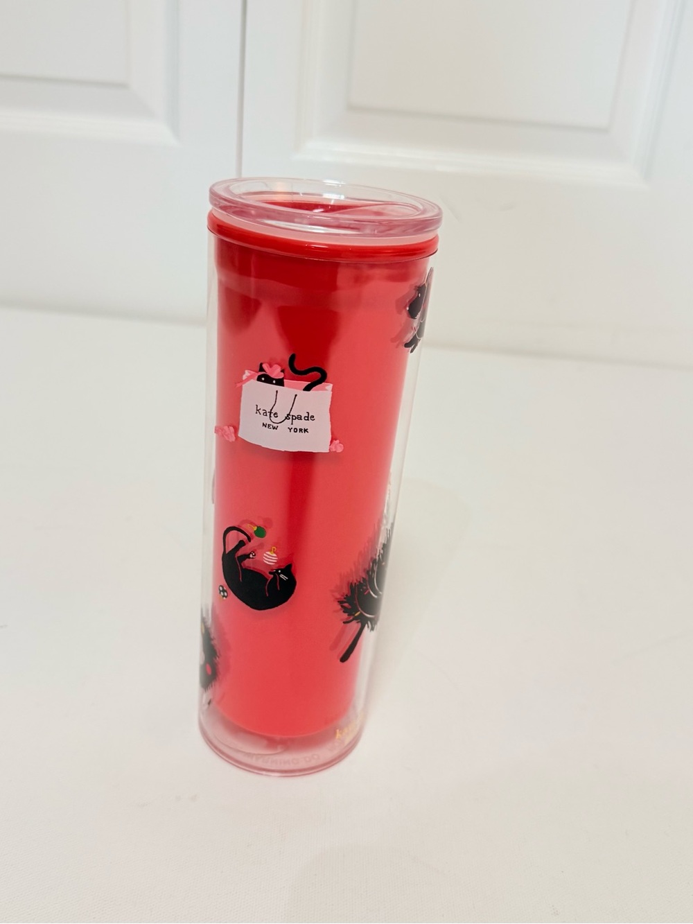 Kate Spade "Deck the Paws" Holiday Tumbler Red Christmas Dogs Cats NWT